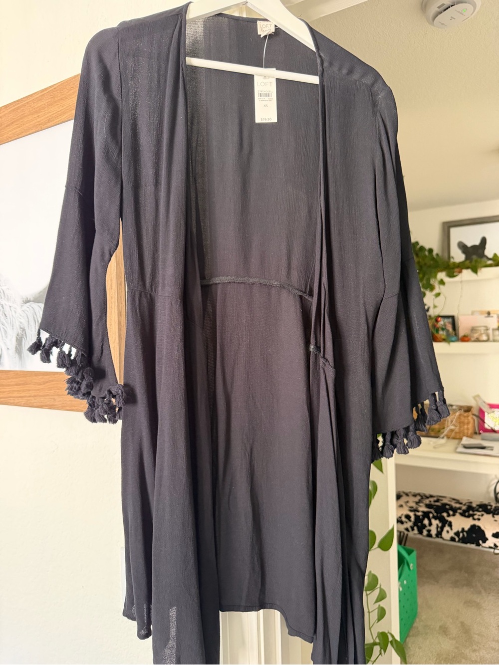 LOFT Black Lightweight Open Front Kimono